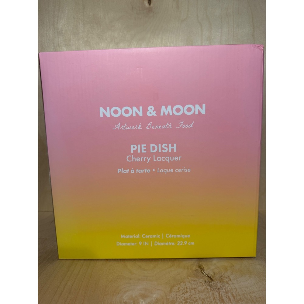 Noon & Moon 9 Inch Ceramic Pie Dish Cherry Lacquer Scalloped Pink Burgundy New